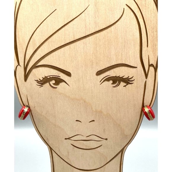 Unique Vintage Red and Gold Earrings, Bright Lucite Pie with Embossed Gold Band - Picture 1 of 5